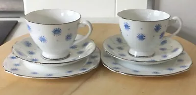 Buy  Pair Of Vintage Windsor /CWDS  Blue Stars Tea Trios  - Art Deco. • 7.50£