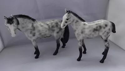 Buy Elite Pottery Appaloosa / Dapple Grey Pair Of Horse Figurines - Mare And Foal • 48£