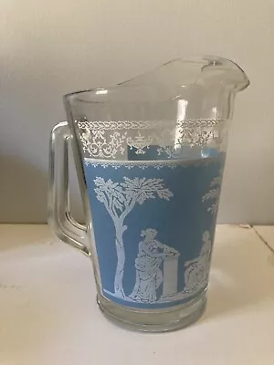 Buy Vintage Wedgewood Jeanette Hellenic Glass Pitcher Blue Grecian Barware 9  Tall • 33.70£