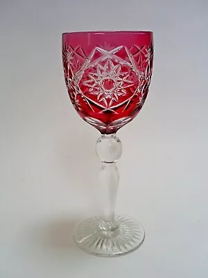 Buy Vintage Royal Doulton Cut Crystal Cranberry & Clear Stemmed Hock Wine Glass • 24.99£