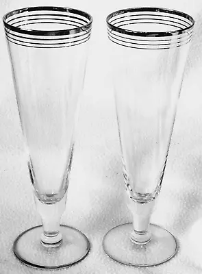 Buy 2 Vintage Parfait Glasses W/ Real Silver Rims Approx. 8-1/2  Tall MINT Condition • 16.36£