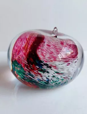 Buy Multi Coloured Swirly Speckled Art Glass Apple Paperweight • 5£