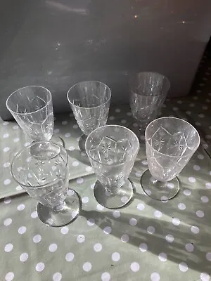 Buy 6 Small Cut Glass Wine / Sherry / Shot Glasses Approx 10cm Tall • 10£