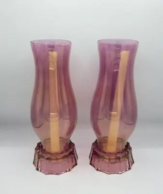 Buy (2) Tall Light Purple Hurricane Taper Candle Holders On Matching Base Flash • 33.14£