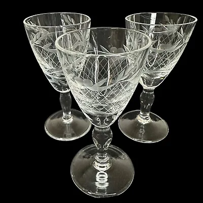 Buy Coupe Etched Cordial Glasses VTG SET 3 Crystal Sherry Barware Etched Elegant • 34.56£
