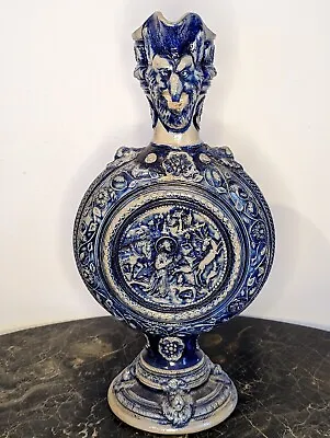 Buy Antique Westerwald German Stoneware Jug Ewer - Salt Glaze, Cobalt Blue, Lion • 65£