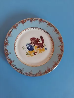 Buy Vintage French Limoges Porcelain Baby Cat Plate - Kitten Pattern- Blue And Gold • 33.21£