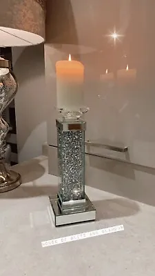 Buy Crystal Pillar Candle Holder 1 Beautiful Large Crushed Diamond & Glass 35cm High • 45£