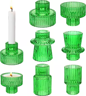 Buy Mineup Glass Candle Holder Set Of 6, 2 In 1 Clear Green Vintage Candlestick For • 10.94£