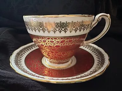 Buy Hammersley & Co. Bone China Teacup And Saucer Burgundy Gold Floral BEAUTIFUL • 20.79£
