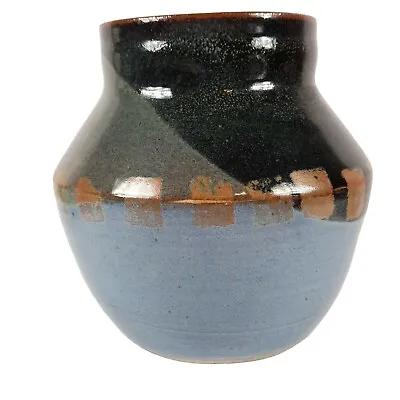 Buy Gray Blue Black Brown Vase Holder 7  X 6” Signed Artist Marked Pottery • 21.23£