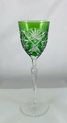 Buy Vintage Bohemian Emerald Green Cut To Clear Air Bubble Stem Wine Glass • 53.98£