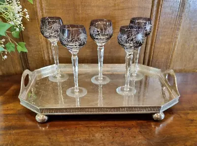 Buy EXCELLENT Bohemia/Czech CRYSTAL SET 5 AMETHYST Cut To Clear CORDIAL GLASSES 5.7  • 69.95£