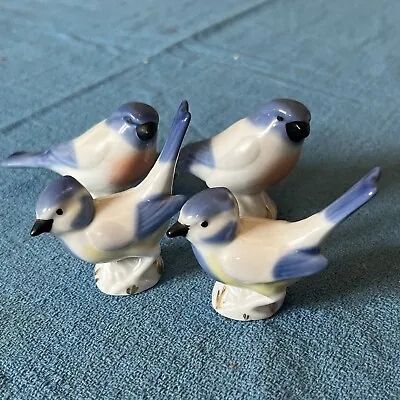Buy 4x Vintage Lomonosov Russian Porcelain Blue Bird Tits Figurines • 12£