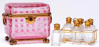 Buy Antique French Baccarat Ormolu Cranberry Cut Crystal Scent Bottle Dresser Casket • 575£