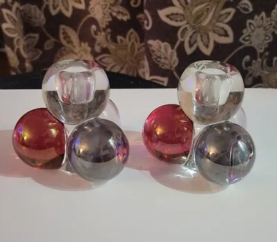 Buy 2 Westmoreland Glass Stacked Ball Candlestick Holders Clear And Ruby Red Flash  • 20.86£