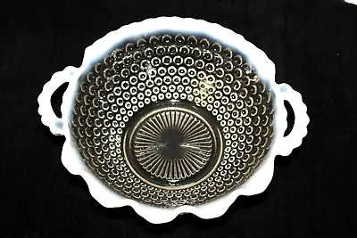 Buy Vintage Moonstone Opalescent Hobnail Glassware Double Handled Bowl • 10.91£