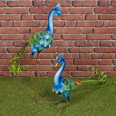Buy Colourful Peacock Metal Birds Garden Ornament Sculpture Friendly Features Decor • 19.99£