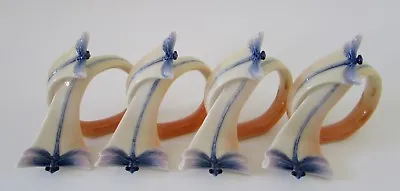 Buy Rare NEW FRANZ Porcelain DRAGONFLY Napkin Rings Set Of 4 • 187.01£