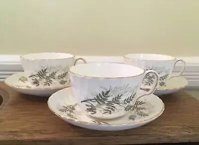 Buy 3 Small Teacups & Saucers By Adderley English Bone China Greenery & Maple Seeds • 23.02£