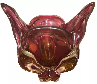 Buy Josef Hospodka Attributed Czech Glass Bowl Pink Colour “Cats Ears”Raised Sides • 23£