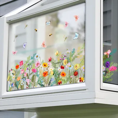 Buy Non Adhesive Vinyl Stickers Glass Decals Removable Window Clings Garden Flowers • 5.25£