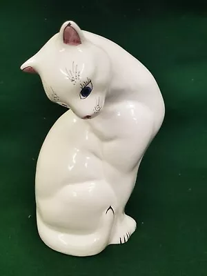 Buy Large Pottery Cat Figurine Glazed White Sitting Ornament By Kaya Riez 26cm • 9.99£
