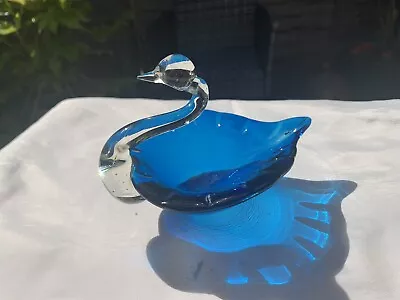 Buy Stunning Vintage Cobalt Blue Art Glass Swan Bowl, Vase, Mid Century • 18£