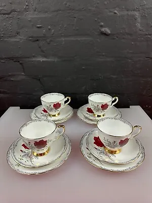 Buy 4 X Royal Stafford China Roses To Remember Tea Trios Cups Saucers Plate Set • 29.99£