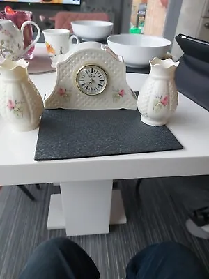 Buy Donegal China Mourne Rose Parian  Mantle Clock & 2 Vases VGC A38   • 18£