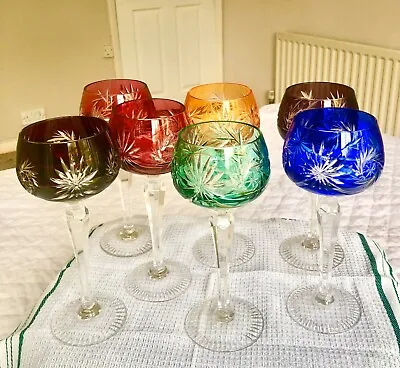 Buy Set Of 6 Bohemian Crystal Glass Wine Hock Wine Goblets, Excellent Condition • 149£