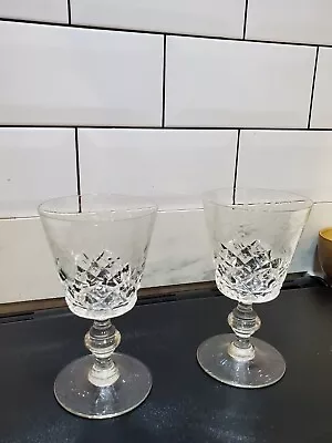 Buy Set Of 2 Vintage Cut Glass Crystal Wine Glasses • 18.50£