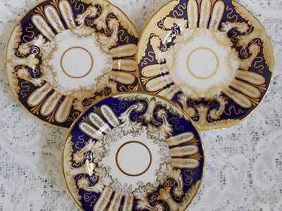 Buy Antique Coalport 3x Porcelain China Saucers Blue Gold Very Decorative • 22£