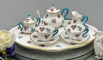 Buy Crown Staffordshire Blue Floral Miniature Tea Set On Tray. • 149.99£