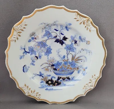 Buy Antique Ridgway Blue & Gold Basket Of Flowers Pattern 2/837 Dessert Plate C1820 • 20£