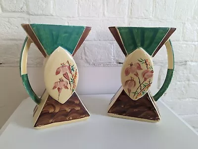 Buy Pair Of Myott Son & Co Art Deco Classic Bowtie Vases. Hand Painted. Stamped. UK  • 150£