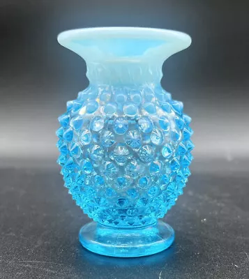 Buy Vintage Fenton Aqua Blue Opaline Opalescent Glass Hobnail Crimp Mini Vase • 15.34£