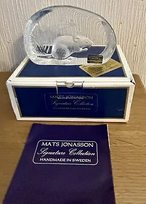 Buy Mats Jonasson Swedish Art Glass Rock Crystal Paperweight Etched Design  *Mouse* • 14.99£
