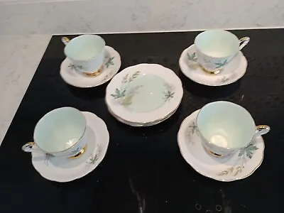 Buy Vintage Queen Anne Louise Green 12 Pcs China X4 Trio Tea Sets Cups Saucers   • 12.99£