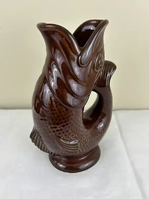 Buy VINTAGE DARTMOUTH Brown Glazed Ceramic Glug Glug Fish Gurgle Jug 23cm • 20£