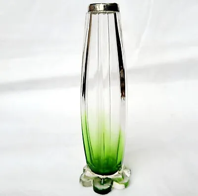 Buy ART NOUVEAU GREEN TINTED STERLING SILVER MOUNTED GLASS VASE ~ 1913 ~ 20cm • 25£