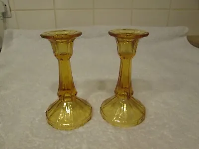 Buy Pair Vintage Amber Glass  Candlesticks Candle Holders Art Deco • 15£