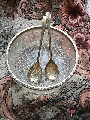 Buy Vintage Heavy Cut Glass/Crystal Bowl, Silver Plated Rim & Serving Spoon & Fork • 26£