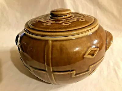 Buy Old Vintage Stoneware Covered Crock Bean Pot Cookie Jar Usa Clean • 8.49£
