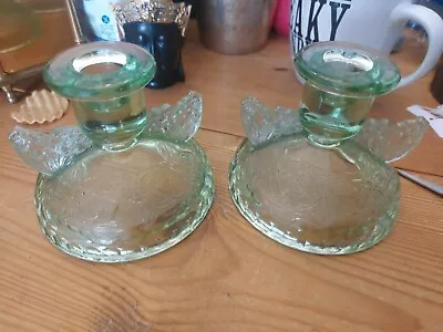 Buy Sowbery Art Deco 1930s Green Glass Butterfly Candlestick Holders • 0.99£