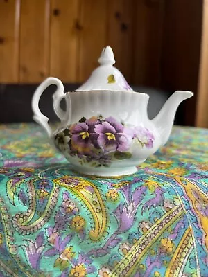 Buy Nantucket Mini Teapot Violets Violet Pansy Pansies Flowers Flower Gold Tone Trim • 7.60£