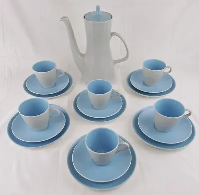 Buy Poole Pottery Grey/Blue Twin Tone Coffee Pot, Cups & Saucers (Set Of 6) • 22.50£