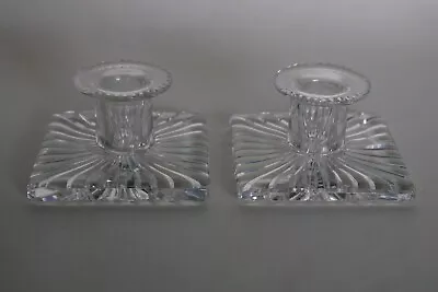 Buy PAIR Of Stuart Crystal Square Based Cut Crystal Squat Candle Holders • 16.95£
