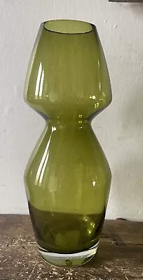 Buy Mid Century RIIHIMAKI Almo Okkolin GLASS VASE Scandinavian Rare Olive Green • 35.99£