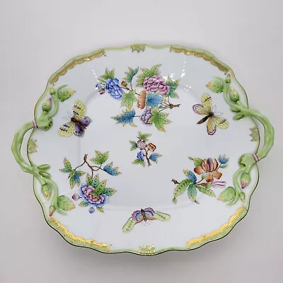 Buy Vintage Herend Queen Victoria Green Border Hand Painted Cake Plate 11.25  #430 • 189.74£